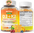 Gominolas de Vitamina D3 K2 5000IU con Omega-3, K2 MK-7 100mcg, Vitamina C, Zinc y 5 Vegetales Orgánicos - Nextdia