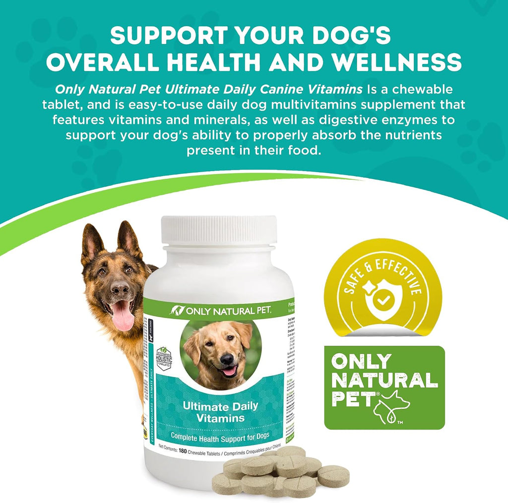 Only Natural Pet Ultimate Daily Vitamins - Complete Multivitamin for Dogs - 180 Chewable Tablets