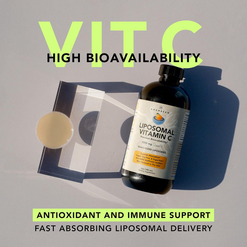 AMANDEAN Liposomal Vitamin C 1000mg 177ml - Suplemento Líquido de Vitamina C con Quali-C, Vegano, Sin Gluten