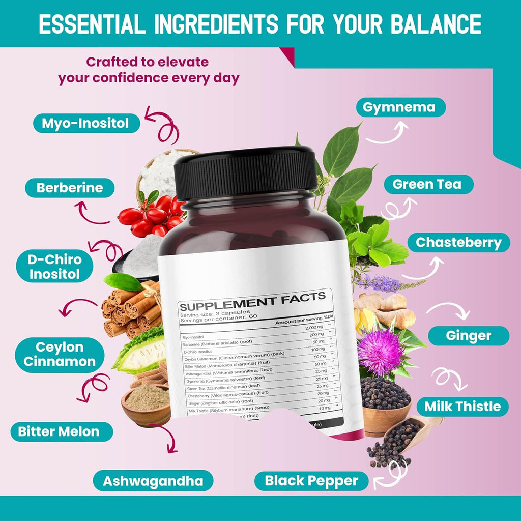 HarmoVira Myo-Inositol + D-Chiro Inositol 12-en-1 – 180 Cápsulas – No Transgénico, Sin Gluten