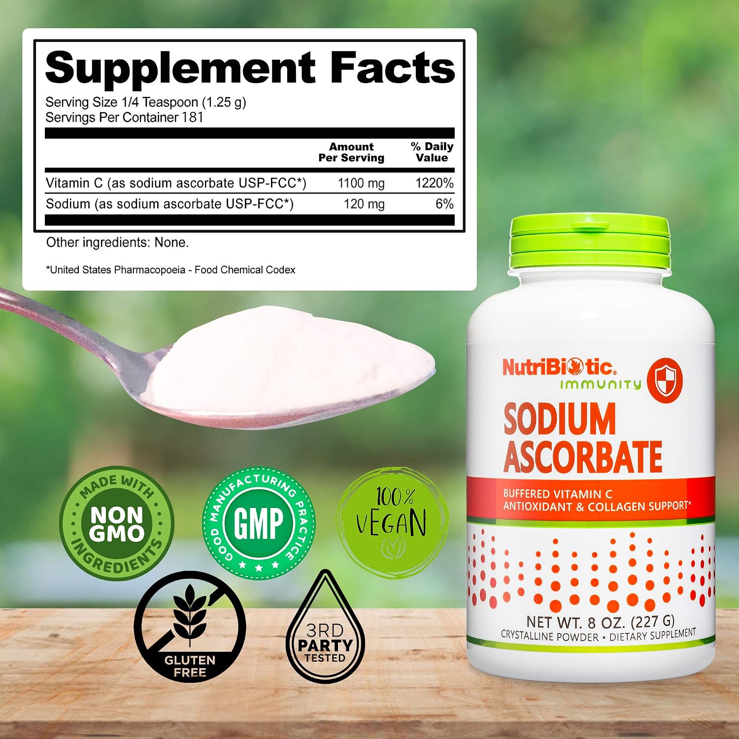 NutriBiotic Ascorbato de Sodio: Vitamina C Tamponada en Polvo, 227 g
