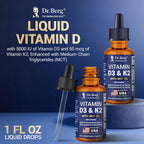 Dr. Berg Maximum Strength Vitamina D3 K2 Líquido con MCT Oil – 5000 UI de Vitamina D3 con K2 – Sin Sabor 30 ml