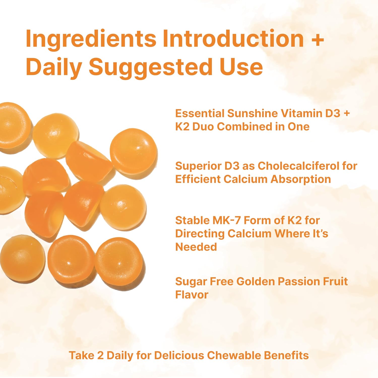 Micro Ingredients Vitamina D3 K2 Gummies, 120 unidades | 5.000 UI Vitamina D + 100 mcg K2 MK-7 | Gominolas sin azúcar sabor maracuyá | No GMO, Sin Gluten