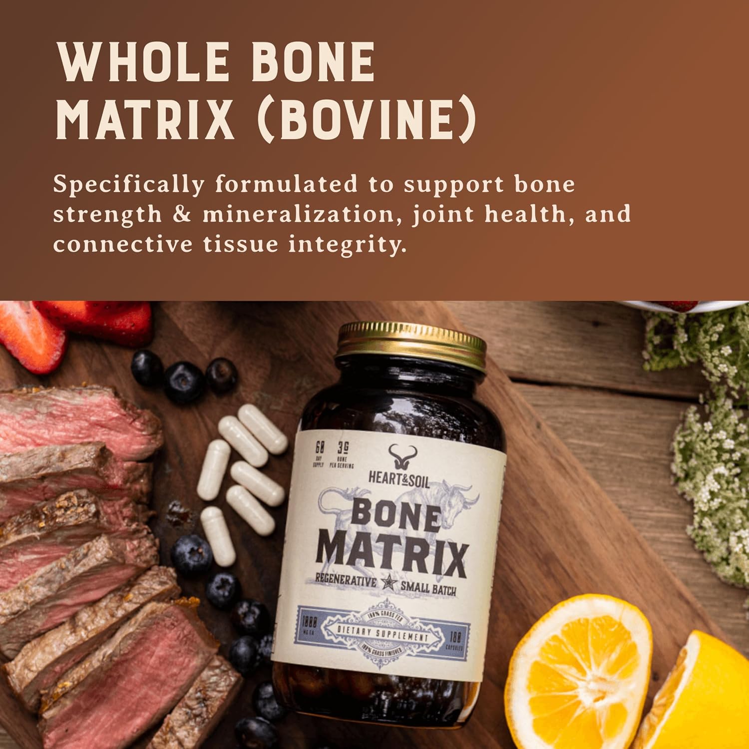 HEART & SOIL Grass Fed Bone Matrix — Matriz Ósea de Pasto 180 Cápsulas