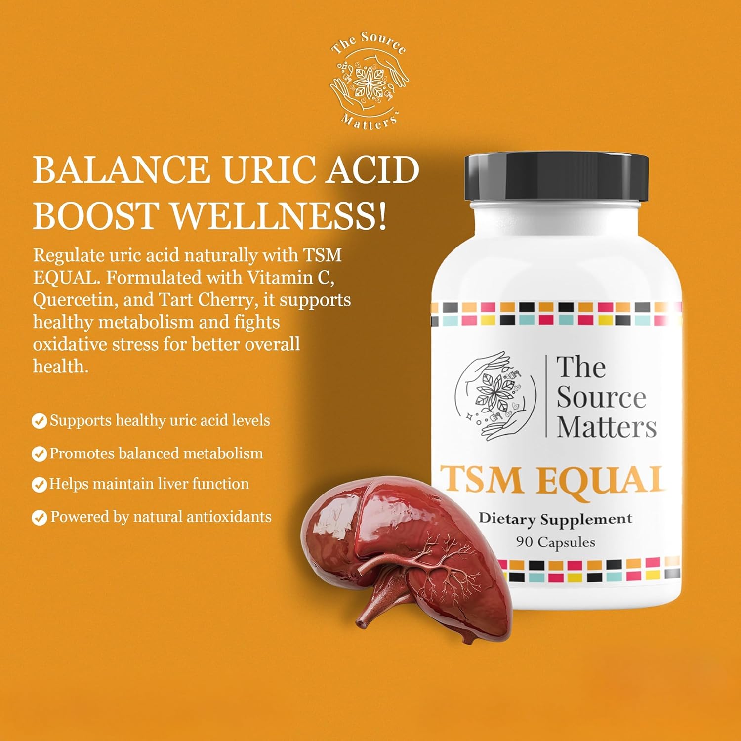 EQUAL Soporte para Ácido Úrico | Vitamina C, Quercetina, Luteolina, Cereza Ácida, Semilla de Apio (90 Cápsulas)
