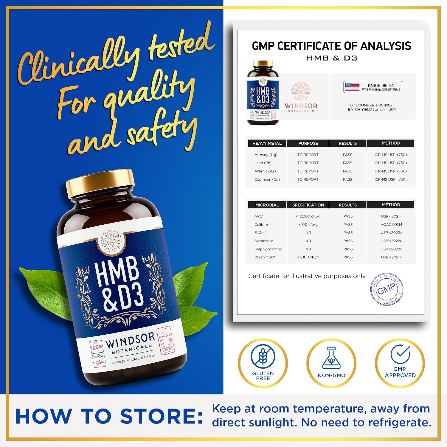 HMB y Vitamina D3 - Suplemento de HMB 1000 mg con Calcio y Vitamina D3 - 180 Cápsulas (90 Días)