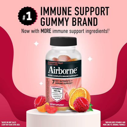 Airborne Gomitas de Apoyo Inmunológico, Sabor a Frutas Variadas, 63 unidades - 750 mg de Vitamina C + Vitaminas A, D y E + – Image 2