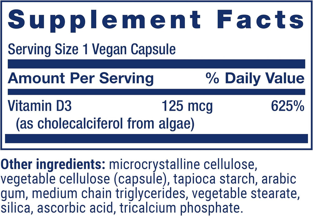 Life Extension Vitamina D3 Vegana 5000 IU – 60 Cápsulas