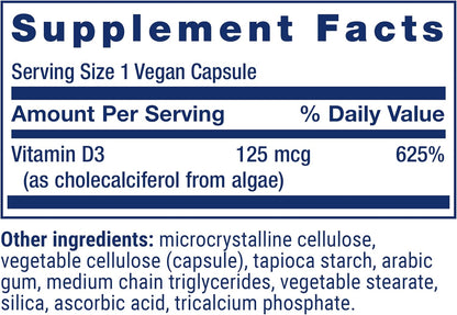 Life Extension Vitamina D3 Vegana 5000 IU – 60 Cápsulas – Image 3