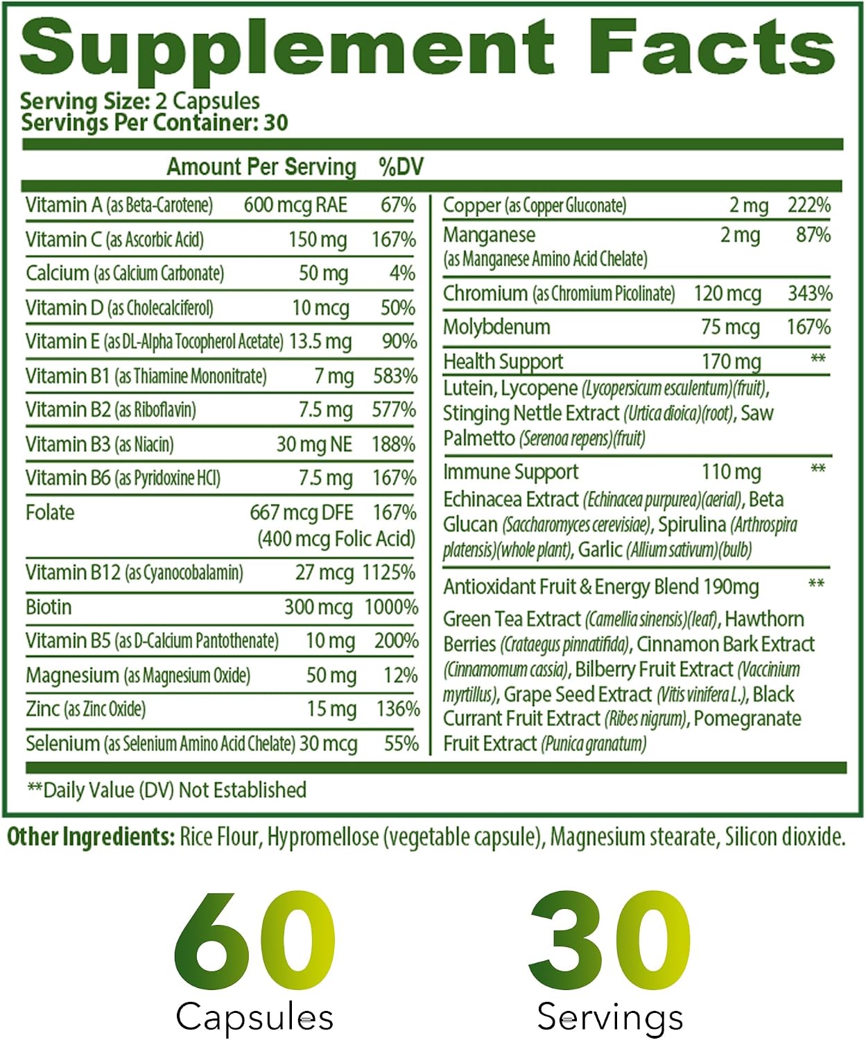 Veetify Multivitamínico Completo 35 en 1 – Vitaminas y Minerales de Alta Potencia con Antioxidantes, Magnesio, Zinc y Fórmula Detox de Té Verde – 60 Cápsulas Veganas