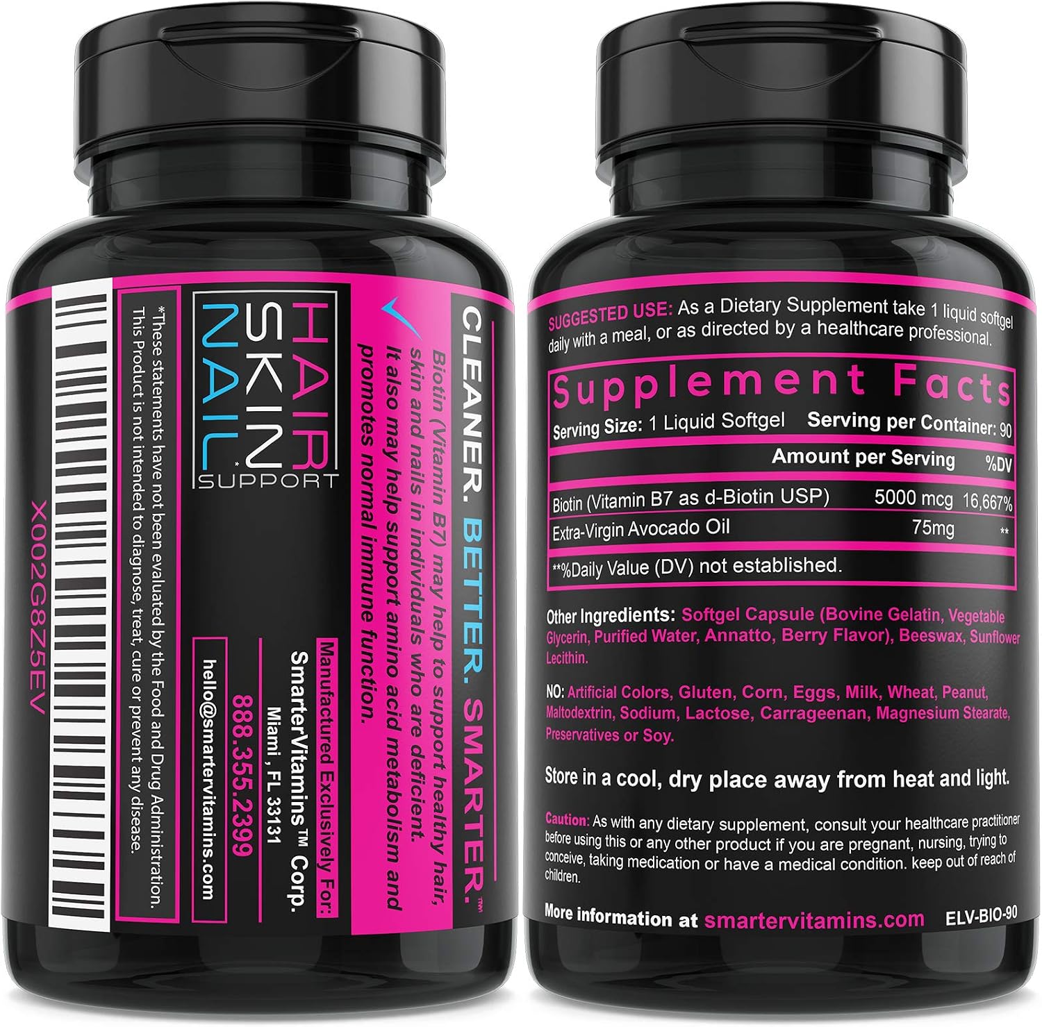 SmarterVitamins Biotina 5000mcg con Aceite de Aguacate - 180 Cápsulas Blandas (2 Envases de 90)