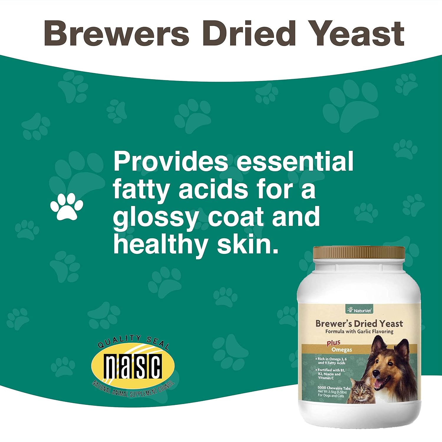 NaturVet Levadura de Cerveza con Ajo – 5000 Masticables para Perros y Gatos