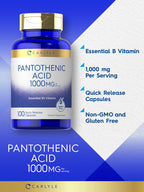 Carlyle Ácido Pantoténico Vitamina B5, 1000 mg, 100 Cápsulas - Sin OGM, Sin Gluten