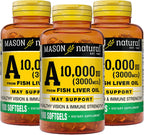MASON NATURAL Vitamina A 3.000 mcg (10.000 UI) de Aceite de Hígado de Pescado – 100 Cápsulas Blandas (Pack de 3)