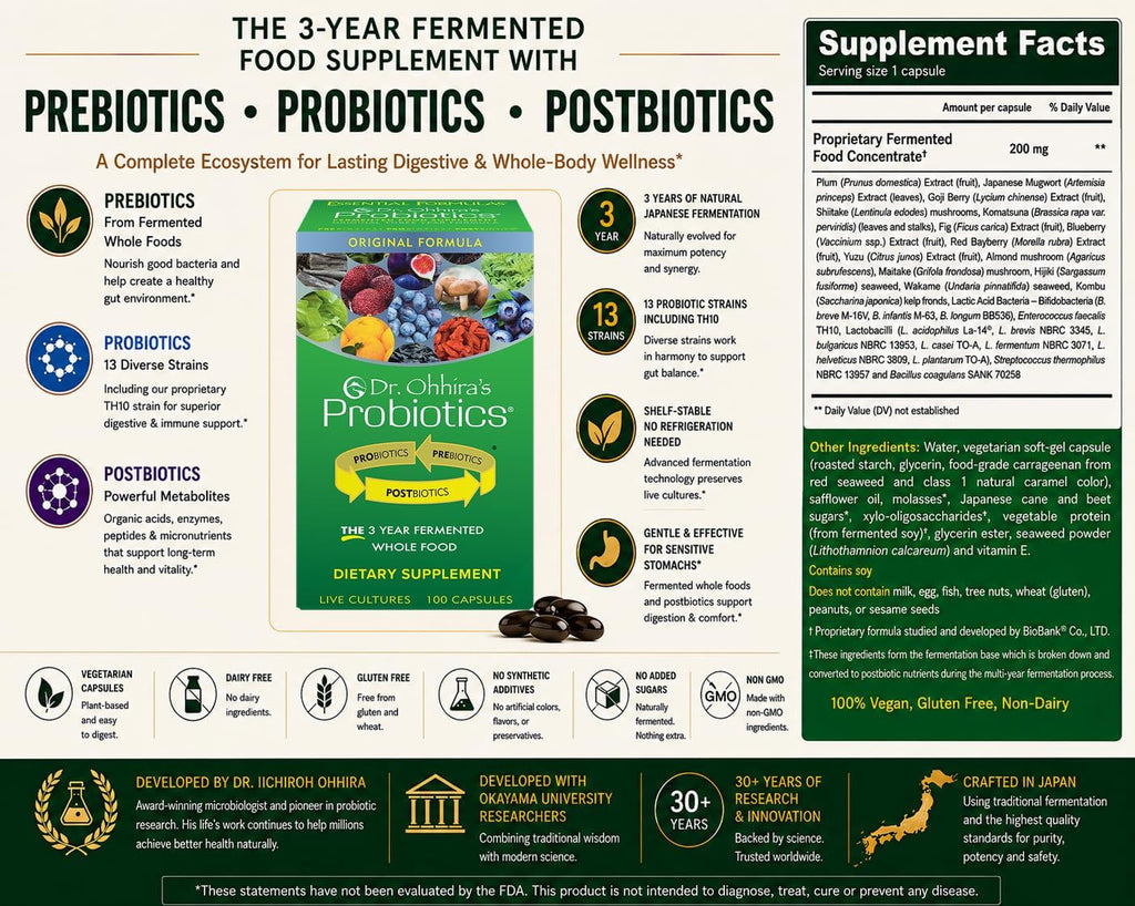 Dr. Ohhira's Probiotics Original Formula – 3 Años de Fermentación Natural Japonesa – 100+10 Cápsulas Vegetarianas