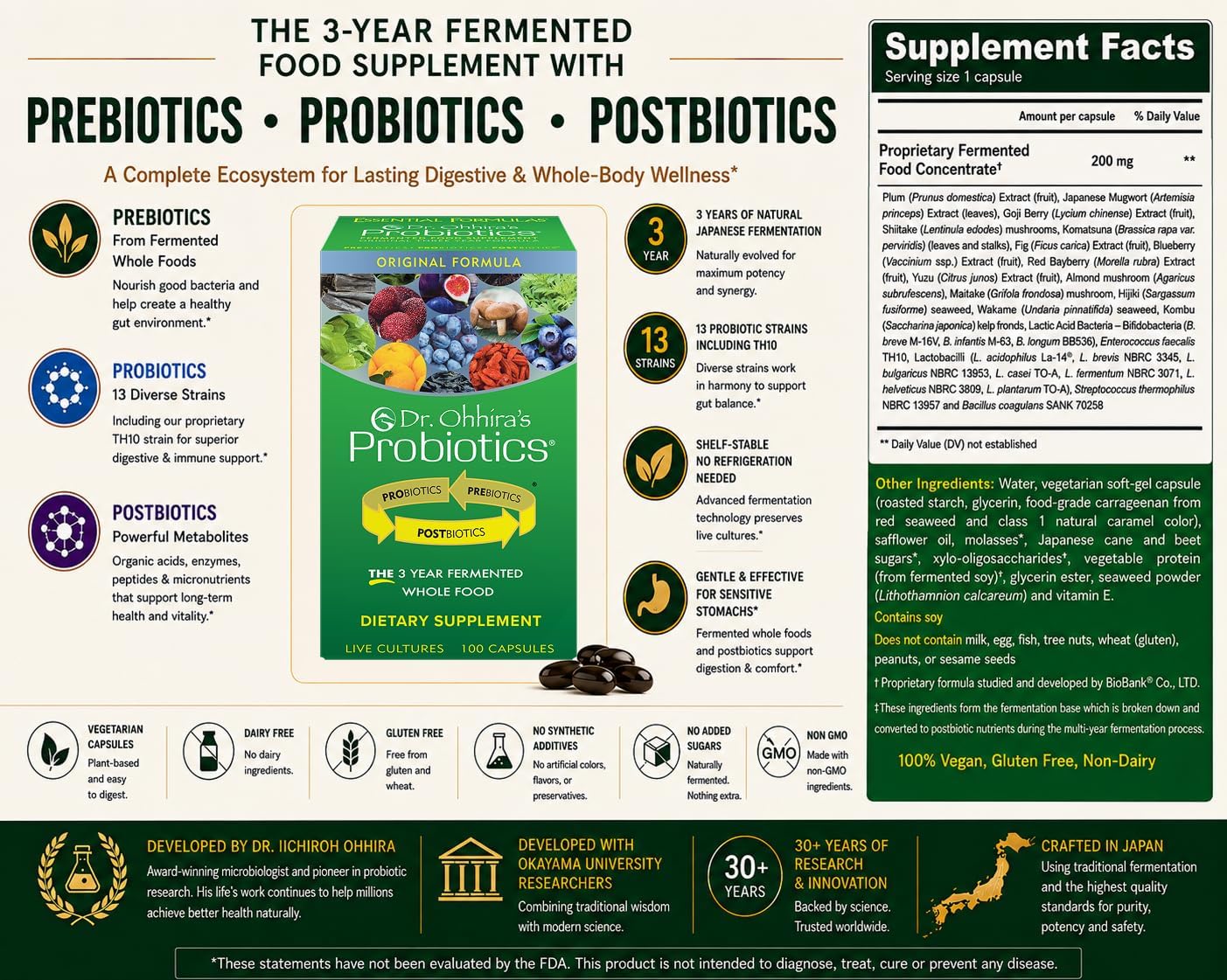 Dr. Ohhira's Probiotics Original Formula – 3 Años de Fermentación Natural Japonesa – 100+10 Cápsulas Vegetarianas