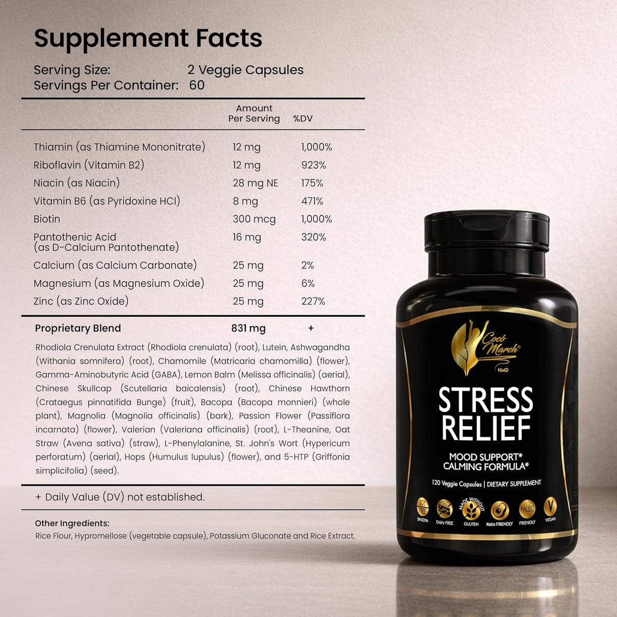 Cocó March N.M.D Stress Relief Support Supplement – Magnesium & B Vitamins Blend with Ashwagandha, Supports Stress Response, Sleep Cycle, Cognitive & Nerve Health – Gluten Free, Vegan – 120 Capsules - görsel 8