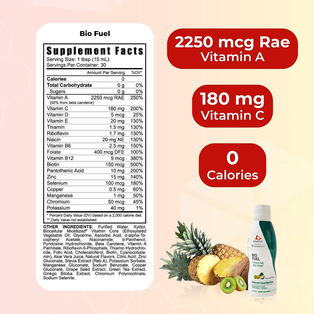 Youngevity Bio Fuel - Suplemento multivitamínico líquido premium Biometics - Nutrición diaria completa con antioxidantes, vitaminas, minerales y apoyo energético (30 porciones)