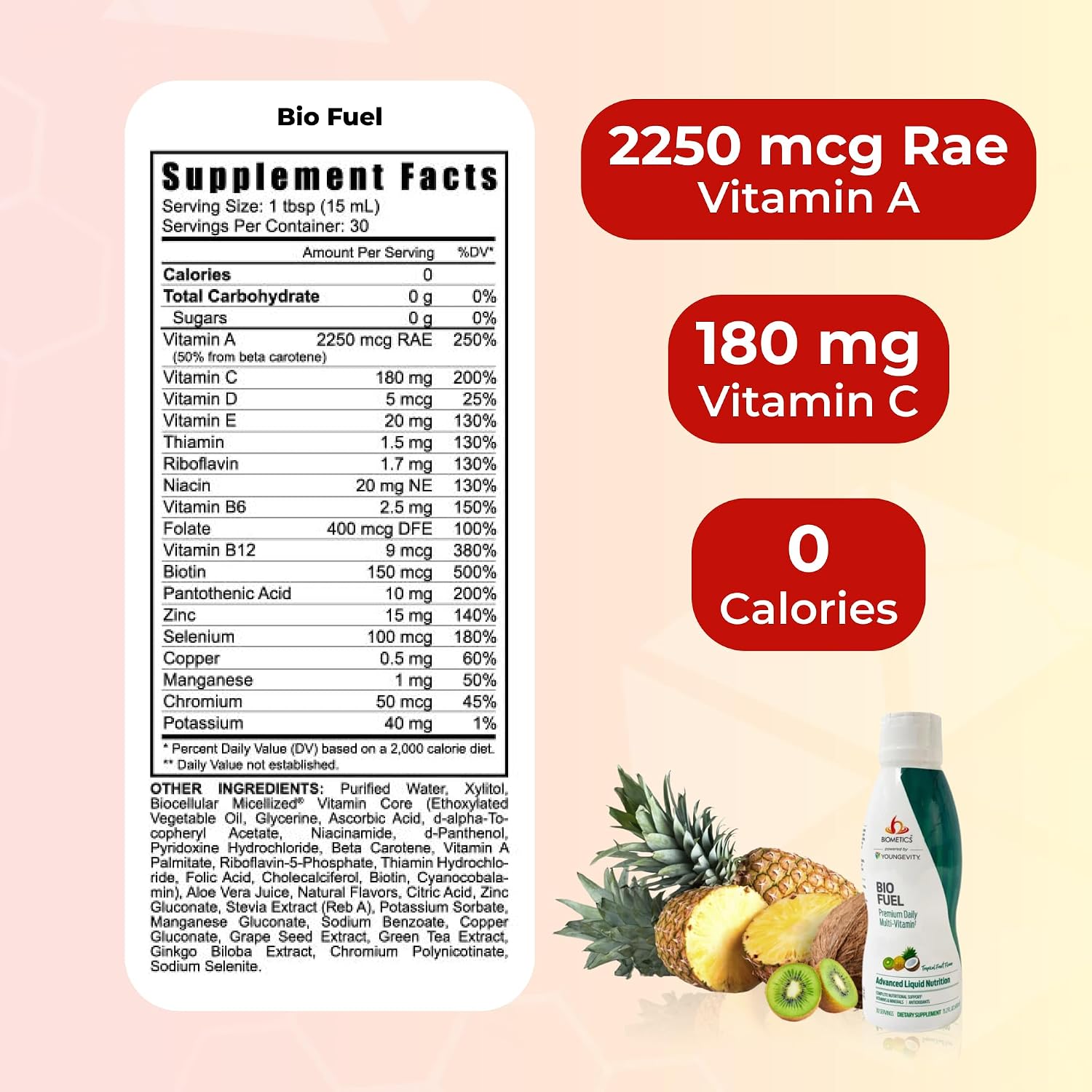 Youngevity Bio Fuel - Suplemento multivitamínico líquido premium Biometics - Nutrición diaria completa con antioxidantes, vitaminas, minerales y apoyo energético (30 porciones)