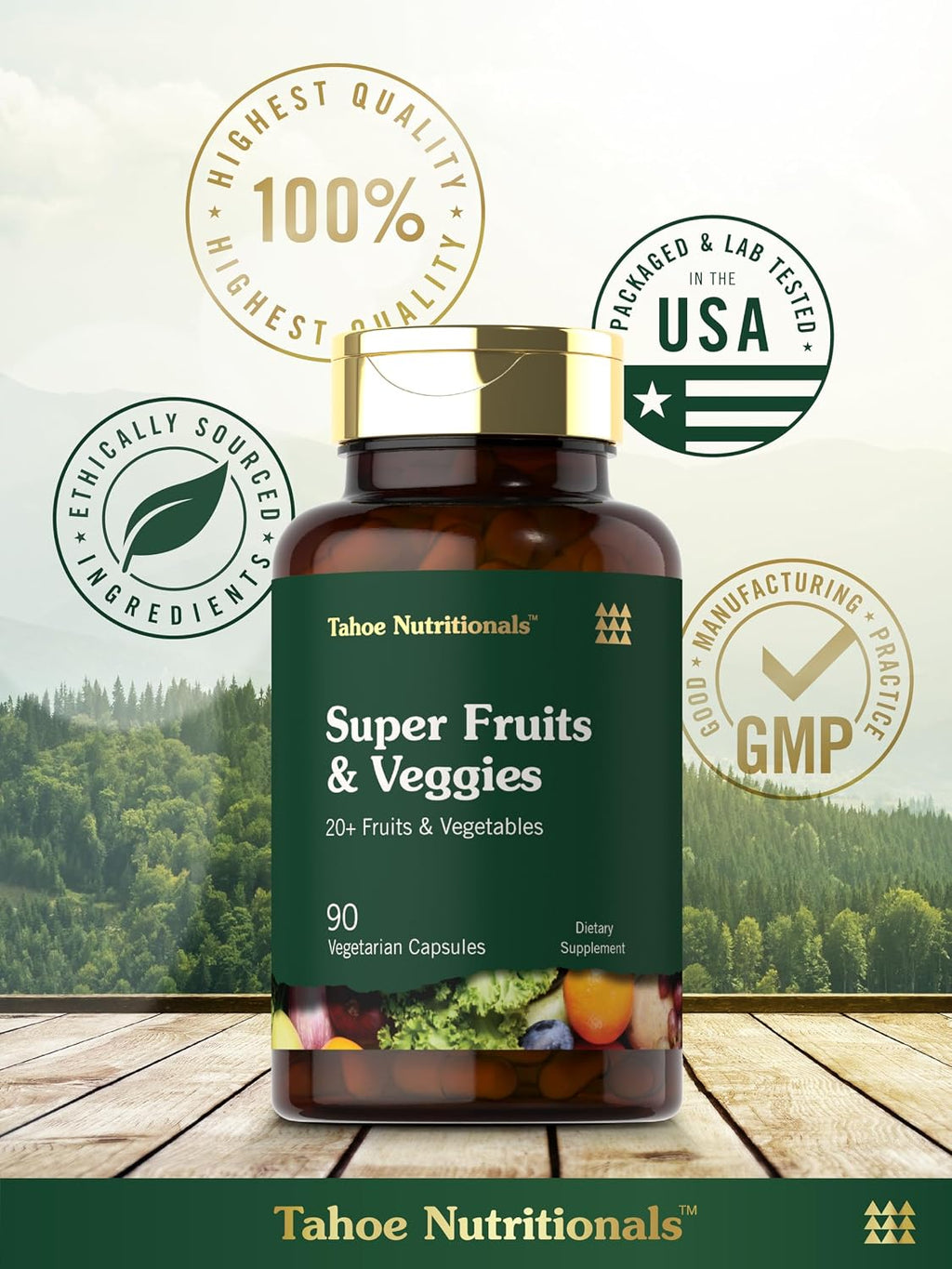 Tahoe Nutritionals Super Fruits and Veggies Cápsulas - 90 Cápsulas - Complemento Vegetariano, No Transgénico y Sin Gluten