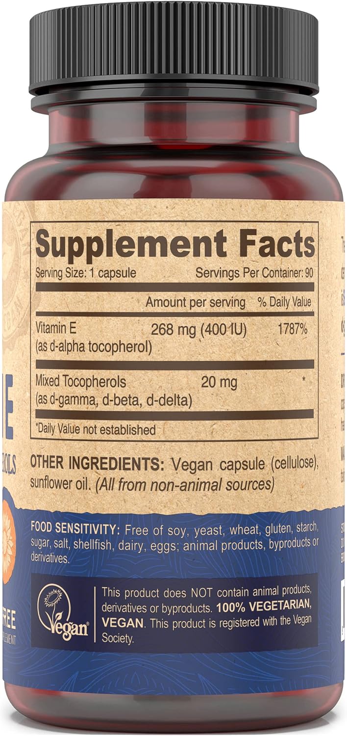 DEVA Vitamina E Natural 400 UI con Tocoferoles Mixtos - 90 Cápsulas