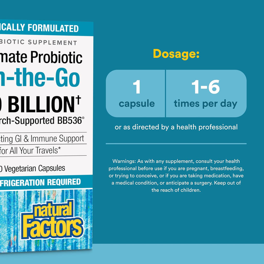 Natural Factors TravelBiotic - Probiótico Bifidobacterium longum 10 mil millones UFC - 60 cápsulas veganas