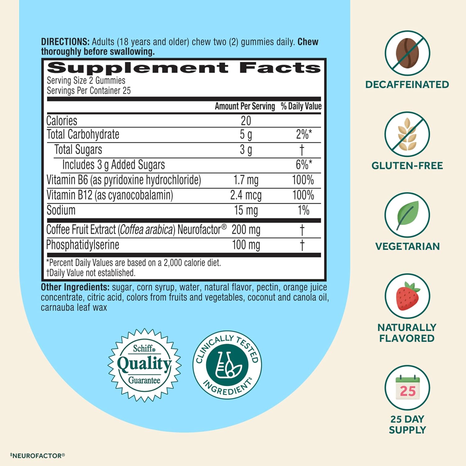 NEURIVA Plus Gomitas para Memoria y Concentración con Neurofactor, Fosfatidilserina, Vitaminas B6 y B12 - 50 Gomitas Sabor Fresa