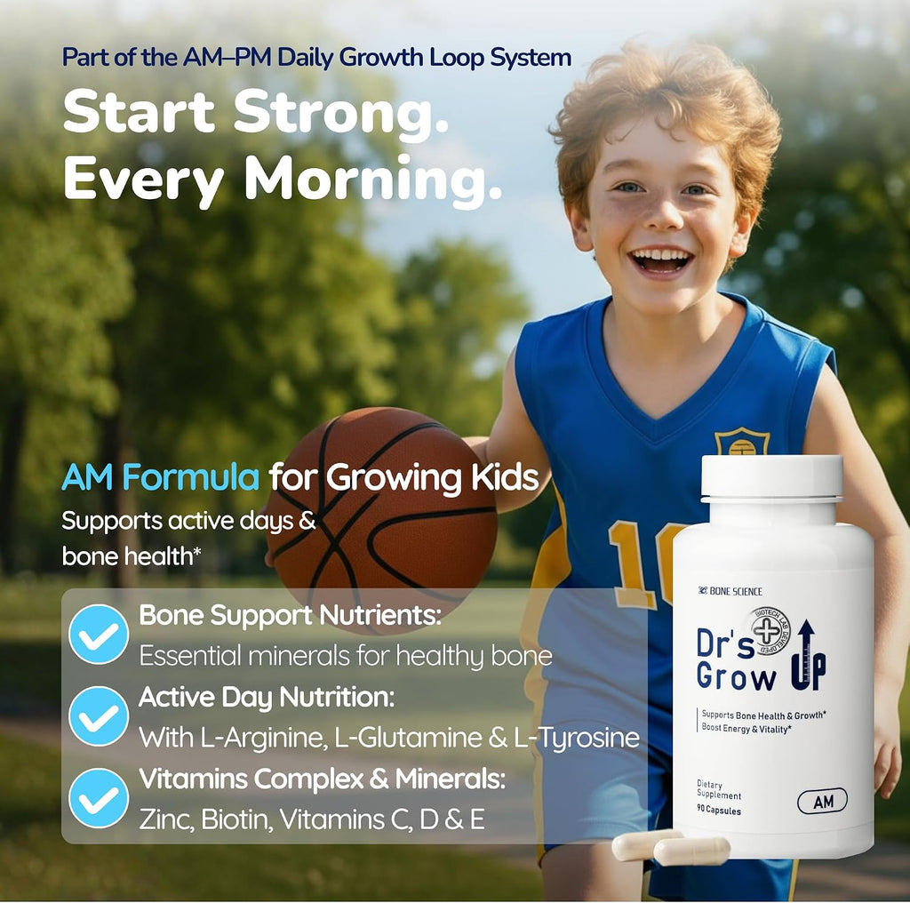 BONE SCIENCE Dr’s Grow UP AM & PM – Sistema Día y Noche para el Crecimiento y Salud Ósea de Niños y Adolescentes