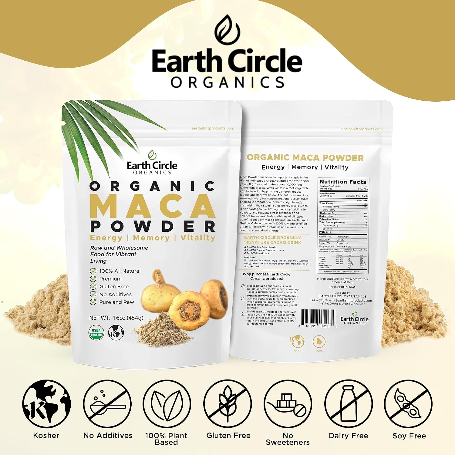 Organic Yellow Maca Powder, Natural Superfood, Vegan - 454 g