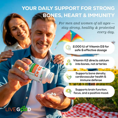 LIVEGOOD Vitamina D3 y K2 Orgánica 2000 UI – Certificaciones: fórmula orgánica, sin OMG, sin gluten y sin aditivos – Image 5