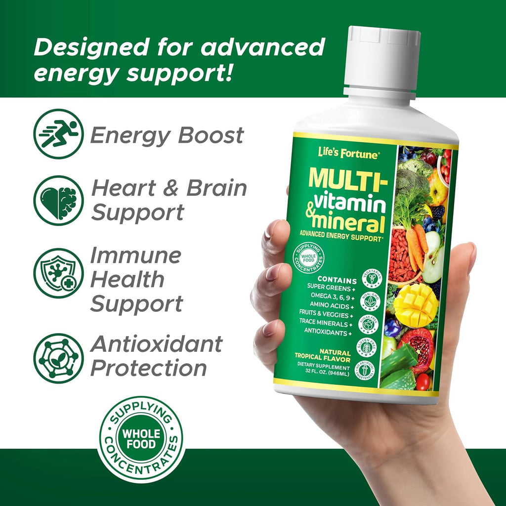 Life's Fortune Multivitamínico Líquido para Adultos y Mayores – 90+ Nutrientes, Sabor Tropical, 946 ml