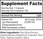 NATURELO Vitamina D3 2500 IU - 120 Cápsulas - Vegana de Líquen