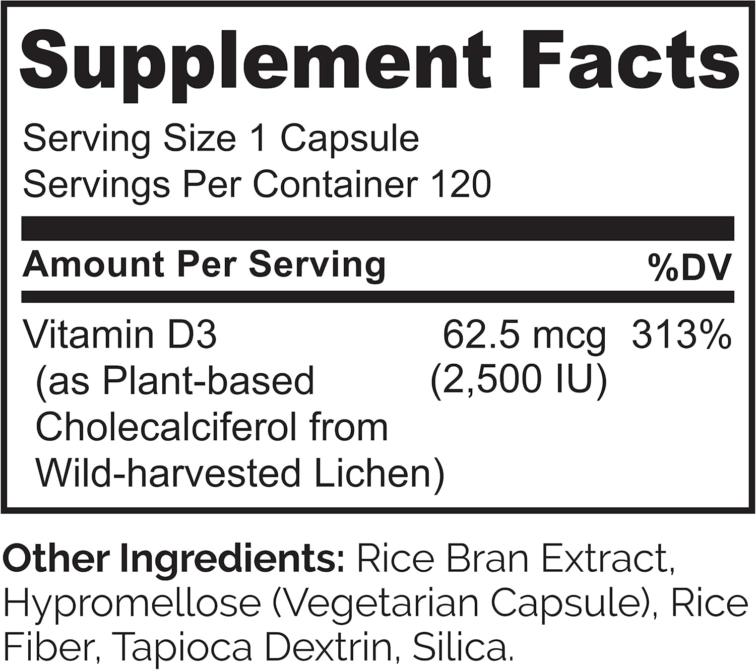 NATURELO Vitamina D3 2500 IU - 120 Cápsulas - Vegana de Líquen