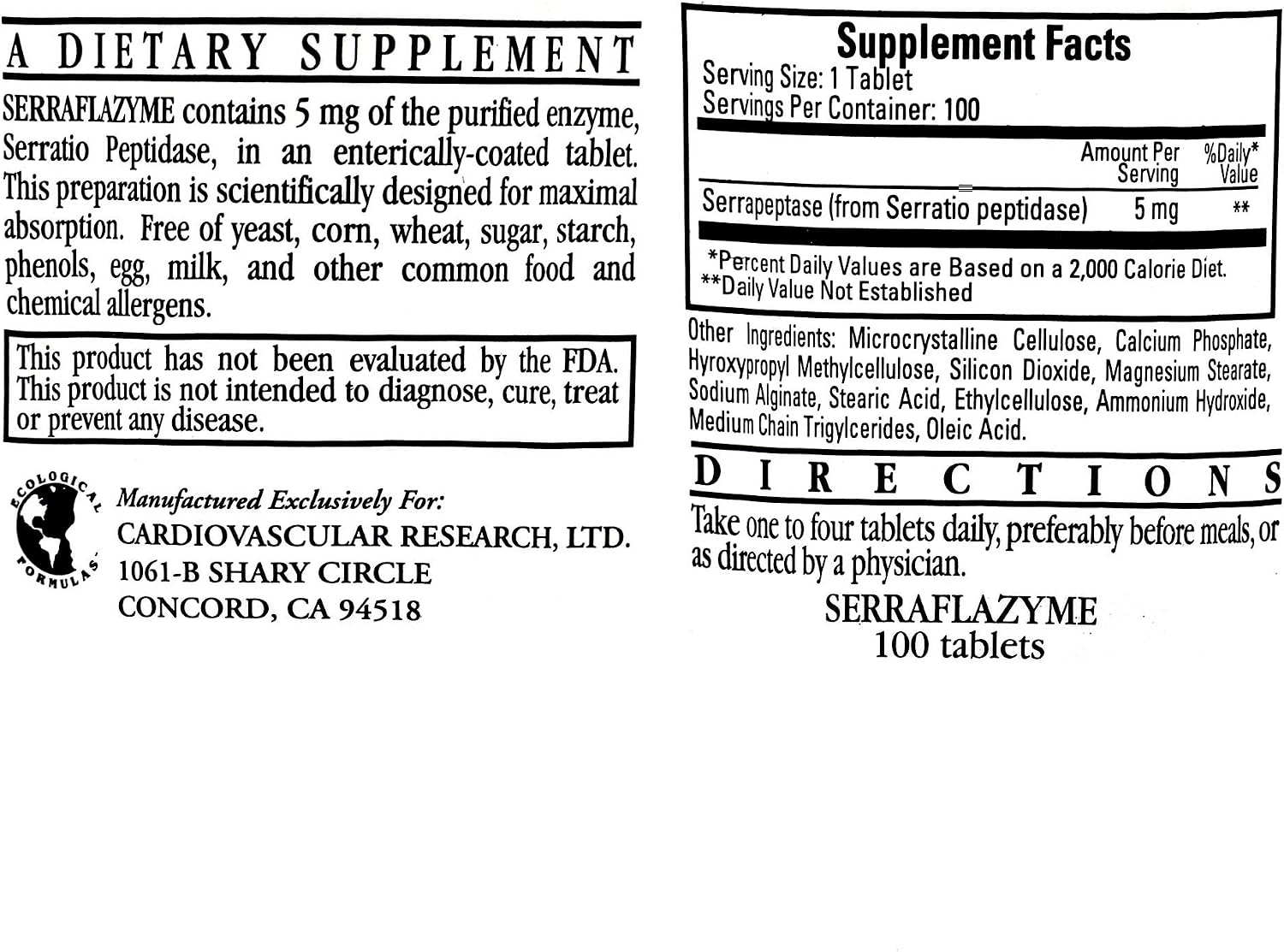Serraflazyme (Serratia Peptidasa 5mg) - 100 Comprimidos (Pack de 4)