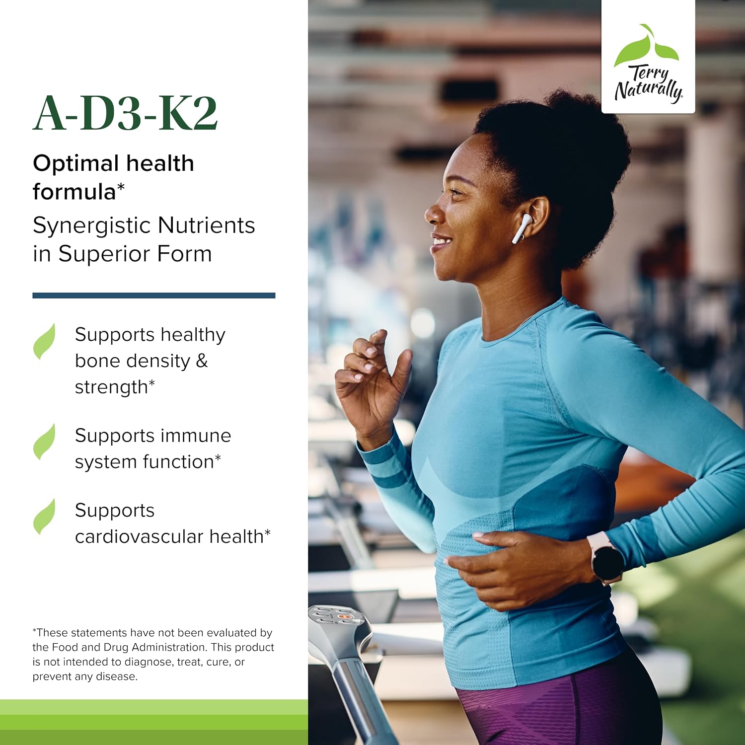 Terry Naturally A•D3•K2 - Suplemento con Vitaminas A, D3 y K2 para el Mantenimiento de la Visión, Huesos y Sistema Inmunitario (60 Cápsulas Blandas)