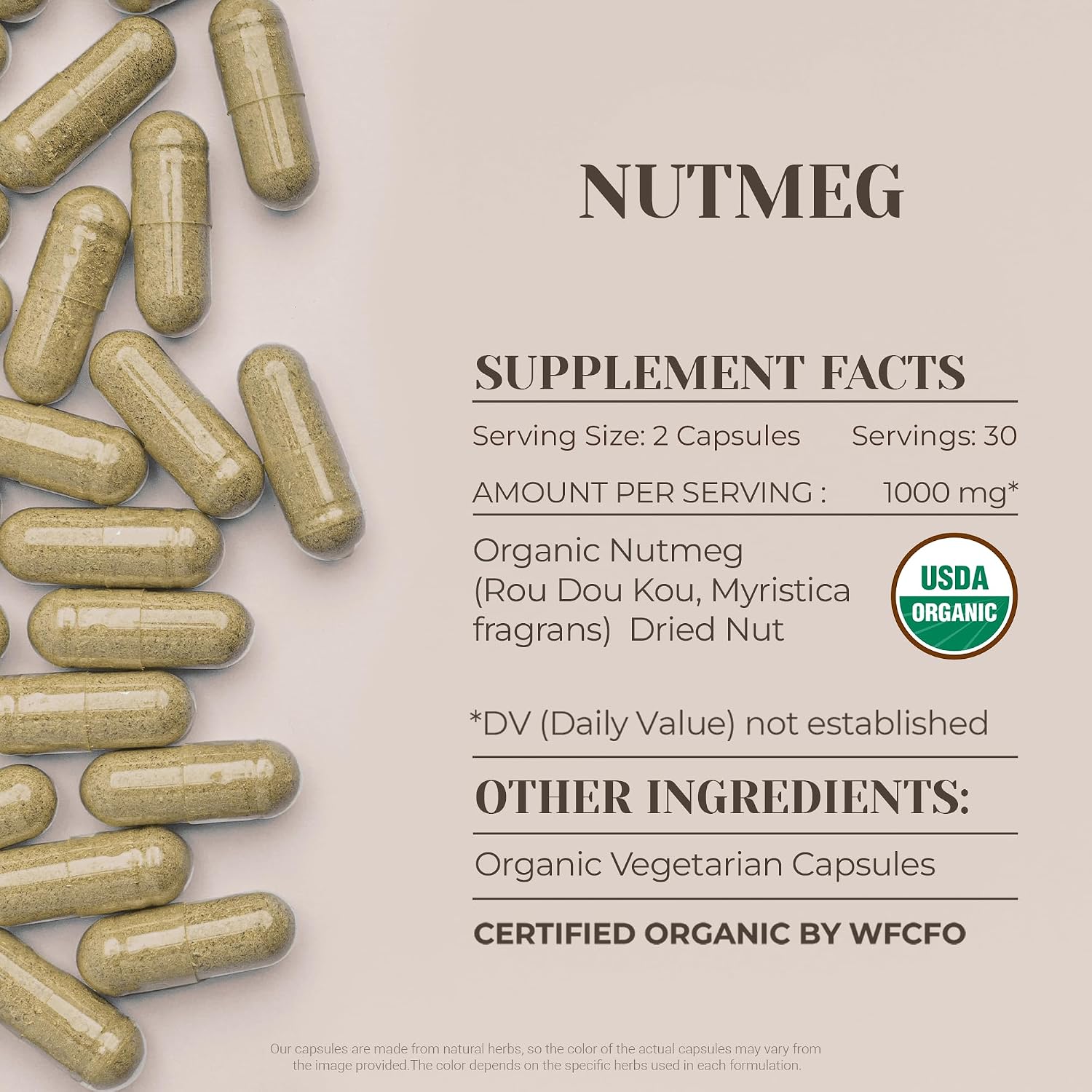 Garden Organics Nuez Moscada 60 Cápsulas | Complemento Alimenticio Herbal Ecológico