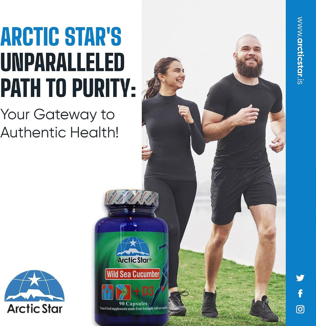 Arctic Star - Pepino de Mar con Vitamina D3, Cápsulas de Extracto de Pepino de Mar Silvestre Islandés (90 Cápsulas, 400mg)