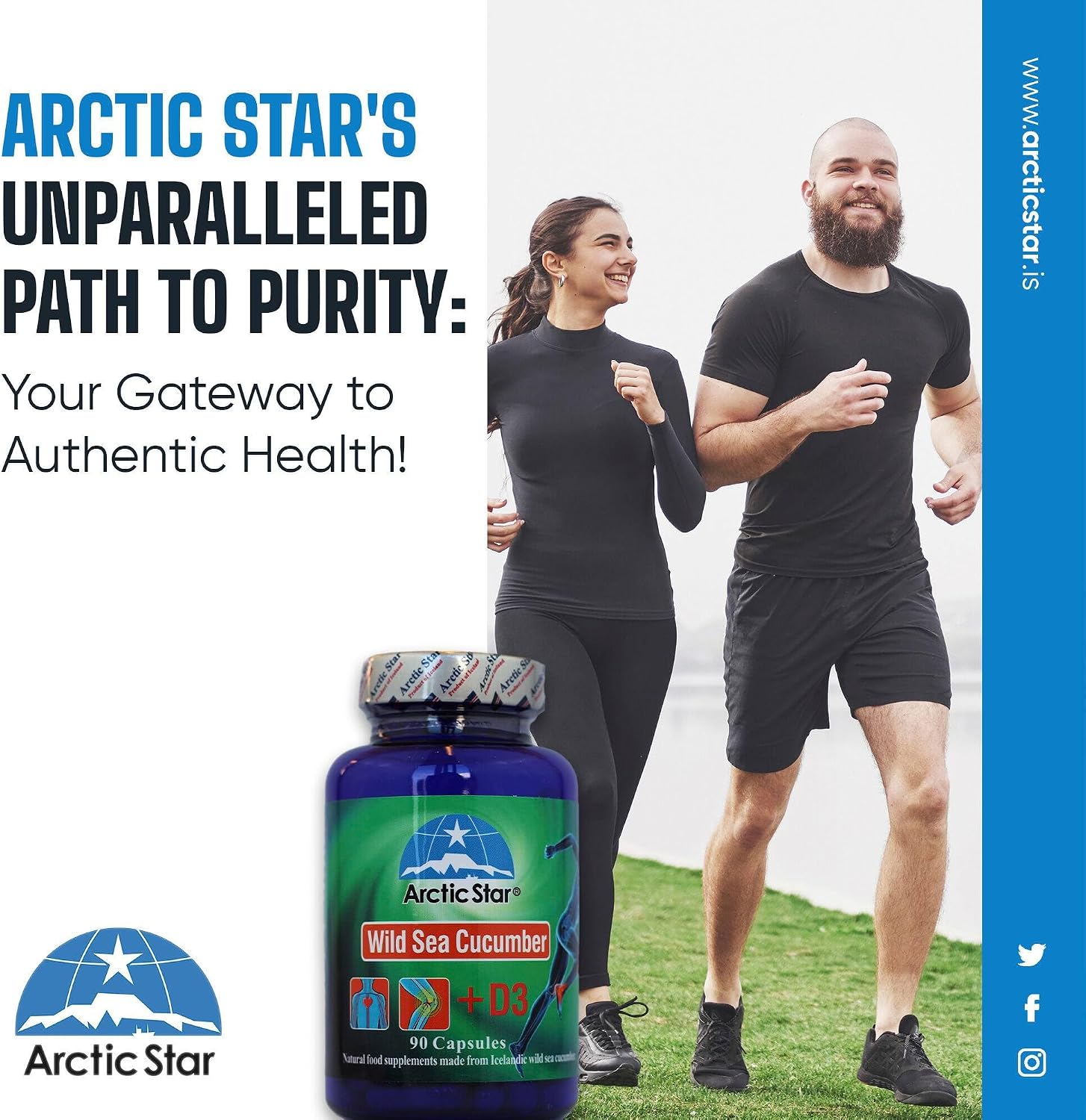Arctic Star - Pepino de Mar con Vitamina D3, Cápsulas de Extracto de Pepino de Mar Silvestre Islandés (90 Cápsulas, 400mg)