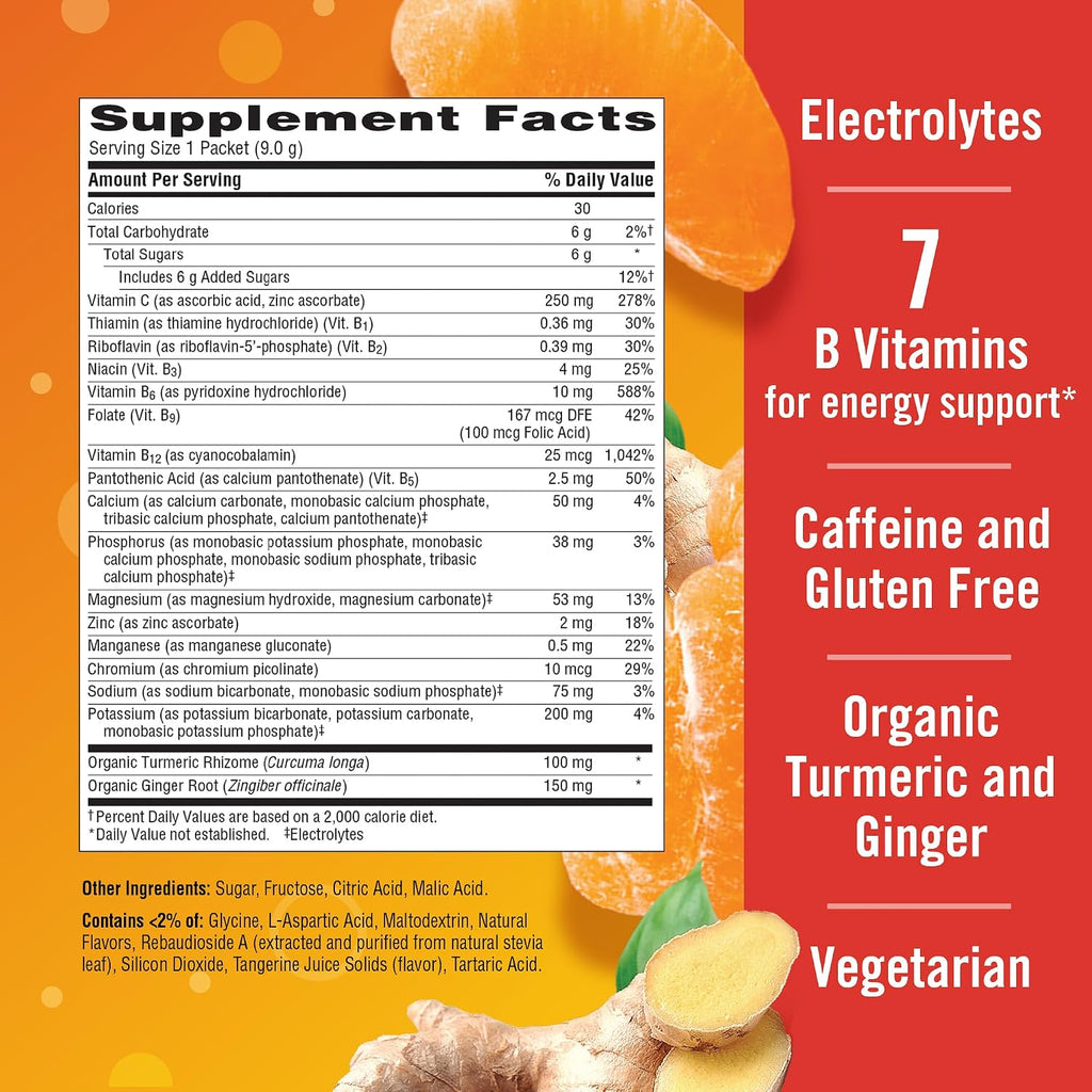 Emergen-C Citrus-Ginger Mezcla Efervescente con Vitamina C, Cúrcuma y Jengibre, 18 Sobres