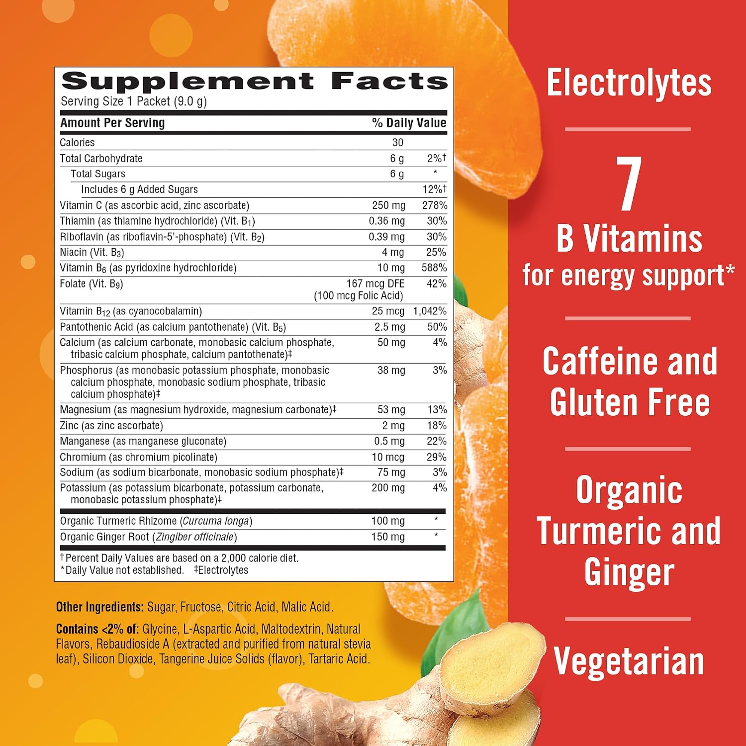Emergen-C Citrus-Ginger Mezcla Efervescente con Vitamina C, Cúrcuma y Jengibre, 18 Sobres