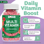 Gomitas Multivitamínicas para Adultos, Multivitamínico Diario para Mujeres y Hombres, Suplemento de Apoyo Inmunológico con Vitaminas A, C, D, E, B-6, B-12, Zinc - 60 Gomitas