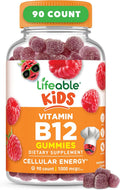 Lifeable Vitamina B12 para Niños | 1000 mcg | Gominolas de Vitamina B12 con Sabor a Frambuesa | Sin Gluten, Vegano | Apoyo para la Energía, el Estado de Ánimo y el Sistema Nervioso | 90 Gominolas