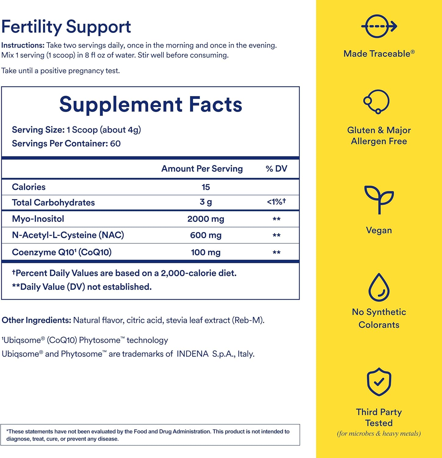 Ritual Myo-Inositol, NAC y CoQ10 - Suplemento femenino 3 en 1 en polvo para bebida
