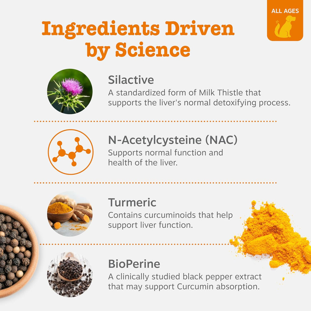 Zesty Paws Suplemento Hepático para Perros con Cardo Mariano, Cúrcuma y Colina - Mordeduras Blandas
