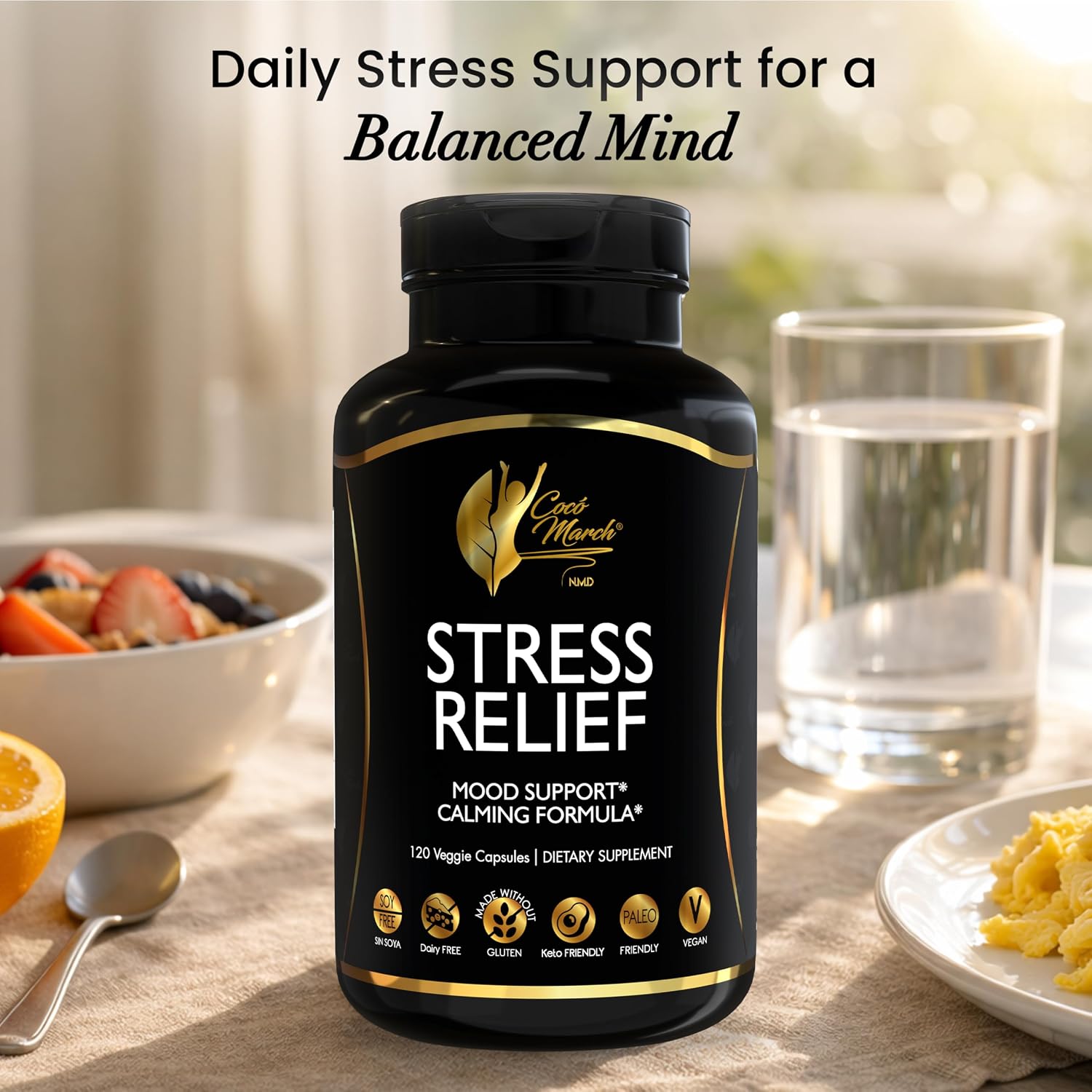 Cocó March N.M.D Stress Relief Support Supplement – Magnesium & B Vitamins Blend with Ashwagandha, Supports Stress Response, Sleep Cycle, Cognitive & Nerve Health – Gluten Free, Vegan – 120 Capsules