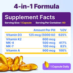 InnovixLabs Vitamina D3 K2 - 5000 UI + 600 mcg K2 MK4 y MK7, 60 Cápsulas Blandas