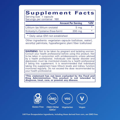 Pure Encapsulations Litio Orotato 5 mg con NAC - 180 Cápsulas – Image 2