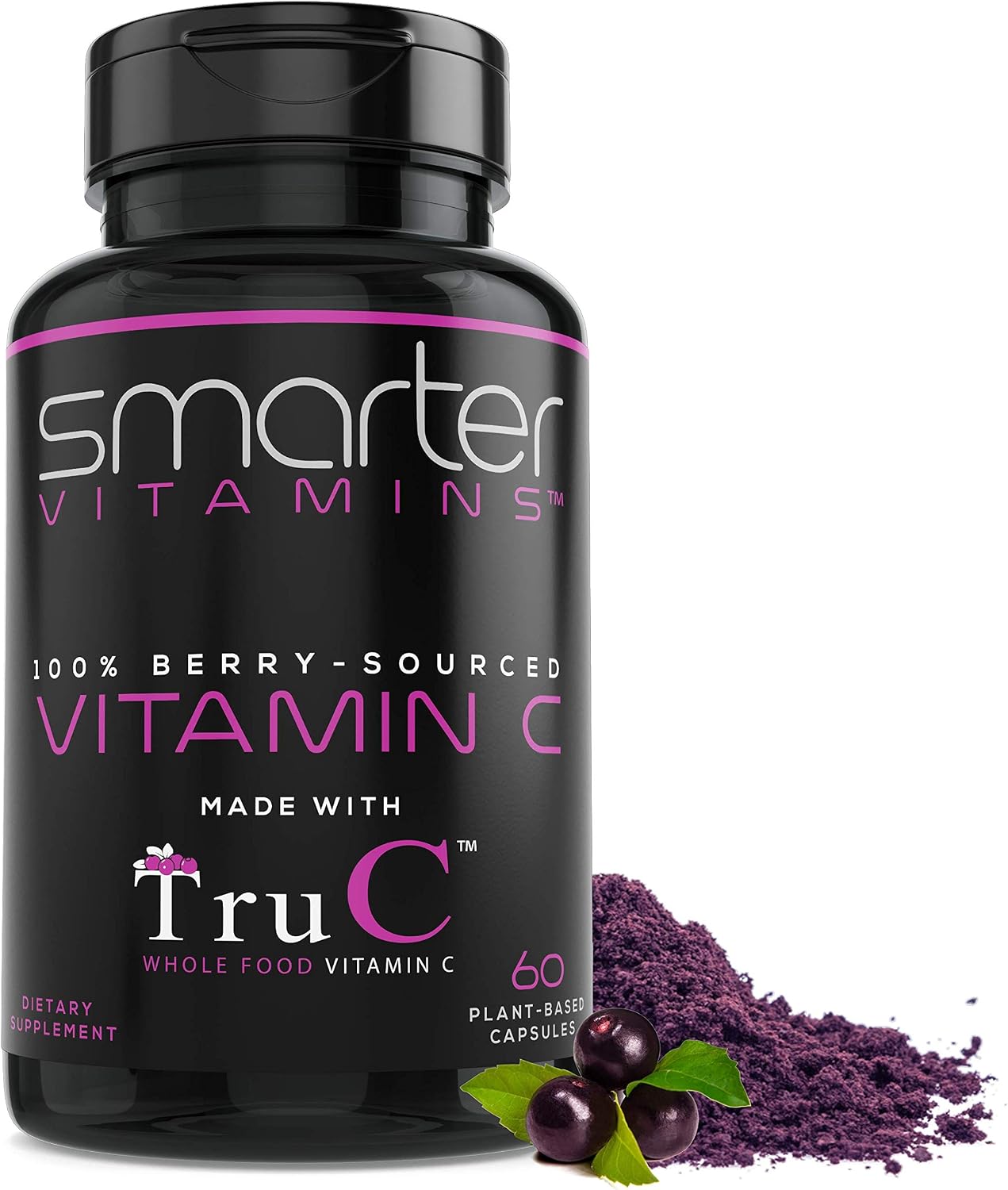 Smarter Raw Whole Food Vitamin C de Bayas, Antioxidantes Premium, Bioflavonoides y Polifenoles, 60 Cápsulas Veganas
