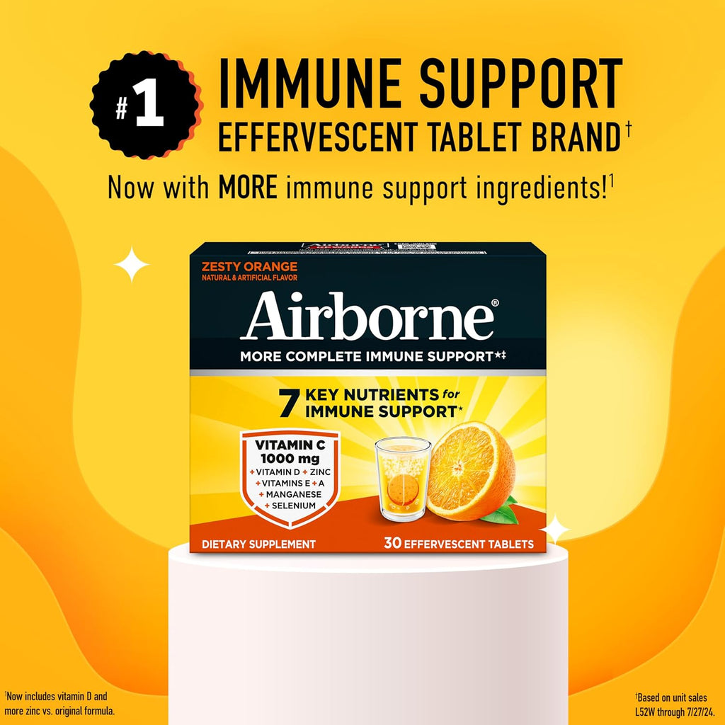 Airborne Comprimidos Efervescentes para el Sistema Inmunitario, Sabor Naranja - 30 unidades