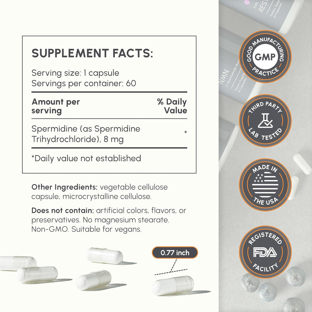 partiQlar Spermidine Supplement 8mg - High Purity Wheat Germ Extract - 60 Veggie Capsules